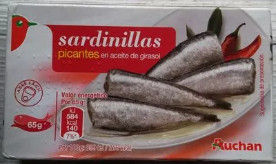 Sardinillas picantes en aceite de girasol Auchan 88 g (peso escurrido 65 g), code 8410149019306