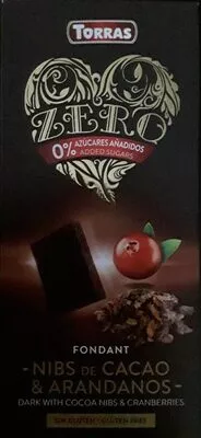Chocolat noir avec édulcorant et nibs de cacao et myrtilles Torras , code 8410342004994