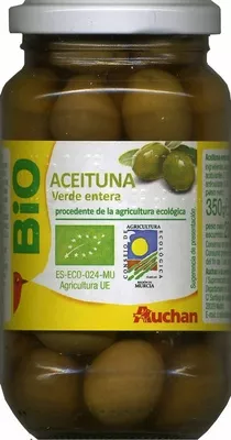 Aceituna Ecologica verde entera Auchan 350 g (neto), 200 g (escurrido), 370 ml, code 8410813220359