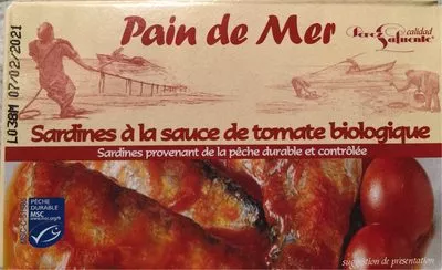 Sardines a la sauce de tomate biologique Pain De Mer, Conservas Antonio Pérez Lafuente 120 g, code 8412439285163