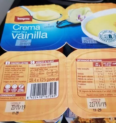 Crema sabor de vainilla Bonpreu 4 x 125 g, code 8422410167265