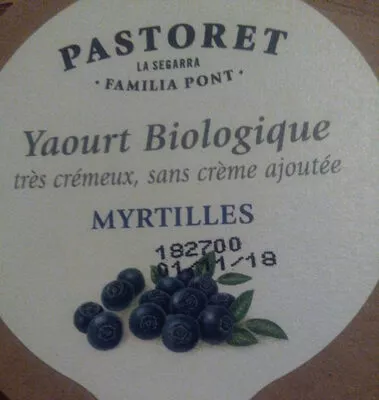 Yaourt Biologique  très crémeux, sans crème ajoutée MYRTILLES Pastoret 135 g, code 8424790200020