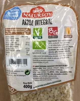 Arroz integral Natursoy, Nutrition & Santé Iberia S.L., Nutrition & Santé S.A.S., Otsuka Pharmaceutical Co. Ltd., Otsuka Holdings Co. Ltd. 400 g, code 8428159006315