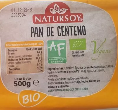 Pan de Centeno Natursoy 500 g, code 8428159114041
