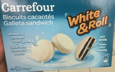 Biscuits cacaotés White & Roll Carrefour 150 g (x 4), code 8431876207613