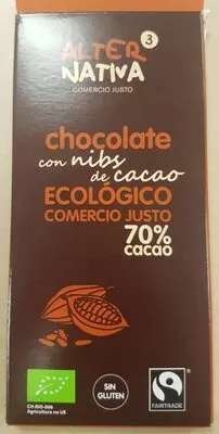 Chocolate con nibs de cacao ecológico comercio justo 70% cacao AlterNativa , code 8435030574511