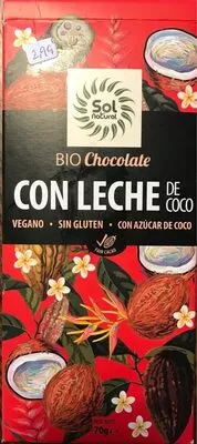 Bio Chocolate con leche de coco Sol Natural 70 g, code 8435037802020