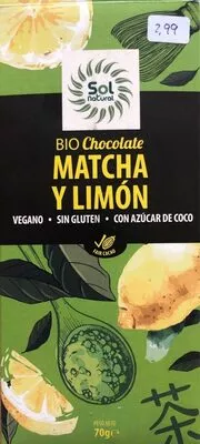 Bio chocolate matcha y limón Sol Natural 70 g, code 8435037802068