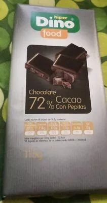 Chocolate 72% Cacao con Pepitas Hiper Dino 115 g, code 8435382816840
