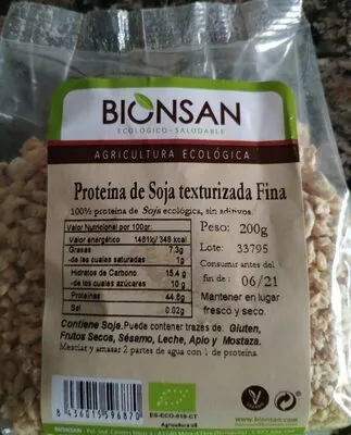 Proteína de soja texturizada fina Bionsan 200g, code 8436015596870