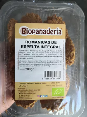 Romanicas de Espelta Integral Biopanadería 200 g, code 8436529603866