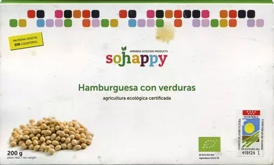 Hamburguesas vegetales con verduras Sojhappy 200 g (2 x 100 g), code 8436542890489