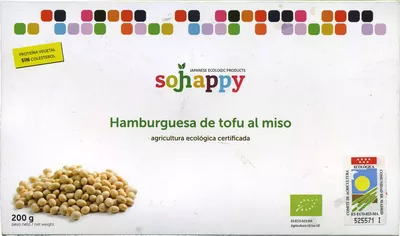 Hamburguesas vegetales Tofu al miso Sojhappy 200 g (2 x 100 g), code 8436542890496