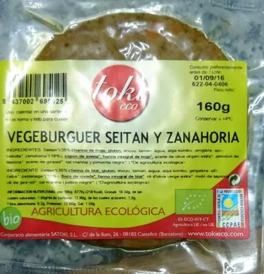 Vegeburguer seitan y zanahoria Toki Eco 160g, code 8437002695125