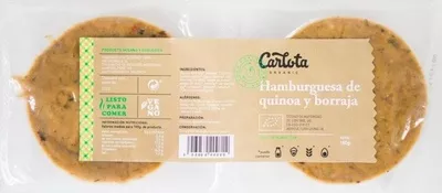 Hamburguesa de quinoa y borraja Carlota organic, Carlota 160gr (2 x 80gr), code 8437015940199