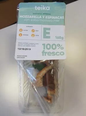 Sandwich integral mozzarella y espinacas Teika , code 8437020121149