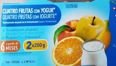 Cuatro frutas con yogur Hacendado 2 x 200 g, code 8480000091239