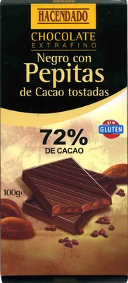 Chocolate negro 72% con pepitas de cacao Hacendado 100 g, code 8480000121134