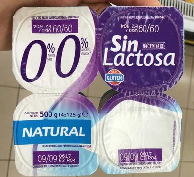 Yogur natural sin lactosa 0% Hacendado , code 8480000201645