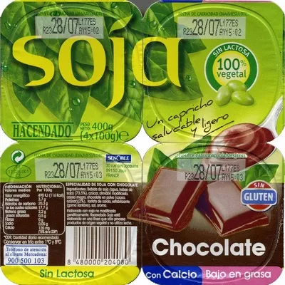 Soja con chocolate Hacendado 400 g (4 x 100 g), code 8480000204080