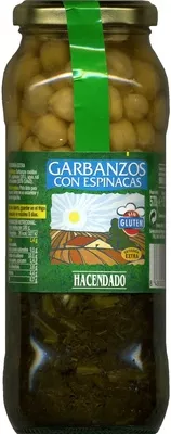 Garbanzos con espinacas Hacendado 570 g (neto), 375 g (escurrido), 580 ml, code 8480000260130