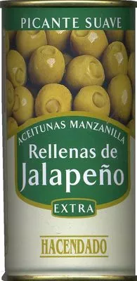 Aceitunas manzanilla rellenas de jalapeño Hacendado 350 g (neto), 150 g (escurrido), 370 ml, code 8480000330475