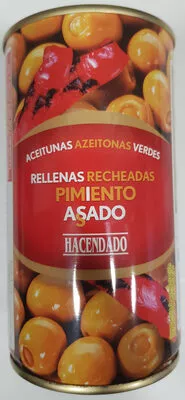 Aceitunas Verdes Rellenas De Pimiento Rojo Asado Hacendado 350 g (neto), 150 g (escurrido), 370 ml, code 8480000331250