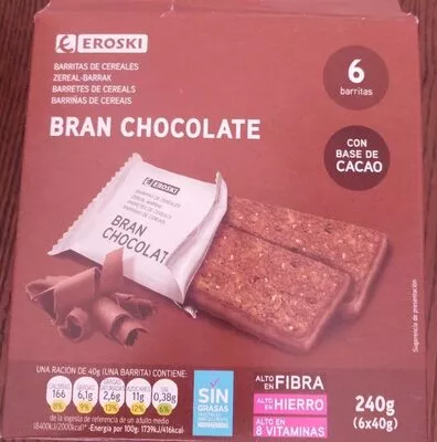 Barritas de cereales bran chocolate Eroski 6 x 40 g, code 8480010139730