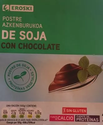 Postre de soja con chocolate Eroski 400 g (4 x 100 g), code 8480010167290