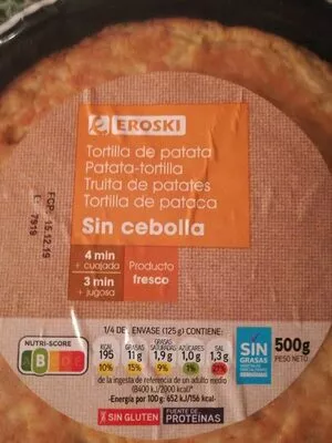 Tortilla de patata sin cebolla Eroski 500 g, code 8480010314762