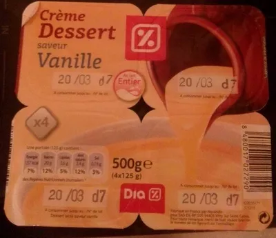 Crème dessert au lait entier saveur vanille Dia 4 * 125 g (500 g), code 8480017027290