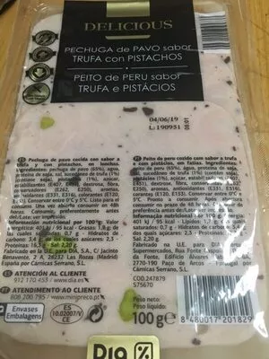 Pechuga de pavo sabor trufa con pistachos Dia 100 g, code 8480017201829