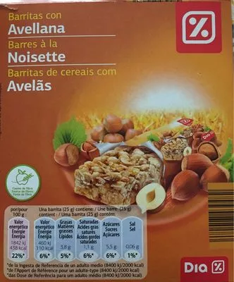 Barritas de cereales con Avellanas Dia 150 g (6 * 25 g), code 8480017439482