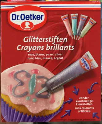 Crayons Brillants (rose, bleu, mauve, argent) Dr. Oetker 78 g, code 8710466250421