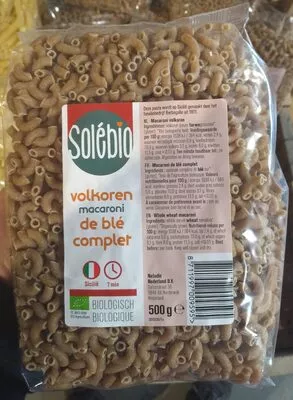 Volkoren macaroni Solébio, Natudis 500 g, code 8711997009595