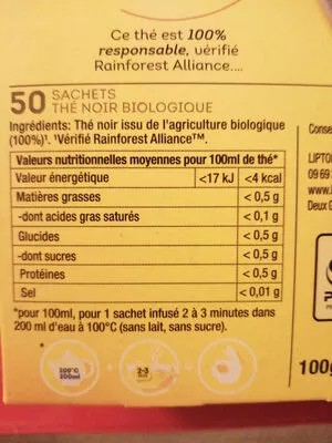 Lipton Thé Noir Yellow Label 50 Sachets Lipton 100 g, code 8717163934845