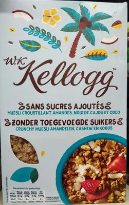 Muesli croustillant amandes, noix de cajou et coco Sans sucres ajoutés Kellogg's 400 ml, code 9053861186612