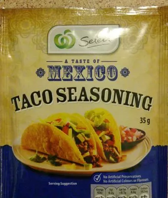 A Taste of Mexico Taco seasoning Woolworths Select, Woolworths 35 g, code 9300633980795