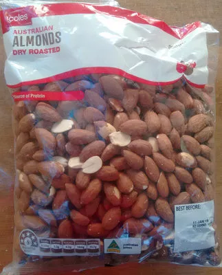 Dry roasted almonds Coles 800 g, code 9310645101293